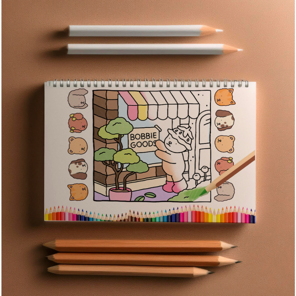 Bobbie Goods Livro(+LÁPIS DE COR) para colorir infantil 160 Páginas Pintar A4 Grande