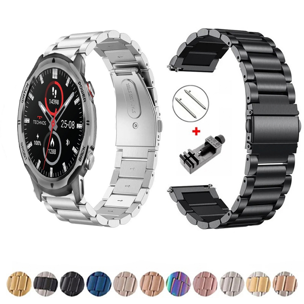 Pulseira de 22mm Metal Elos de aço inox para Smartwatch Technos Connect CALL (Tsportscab) de Engate Rapido