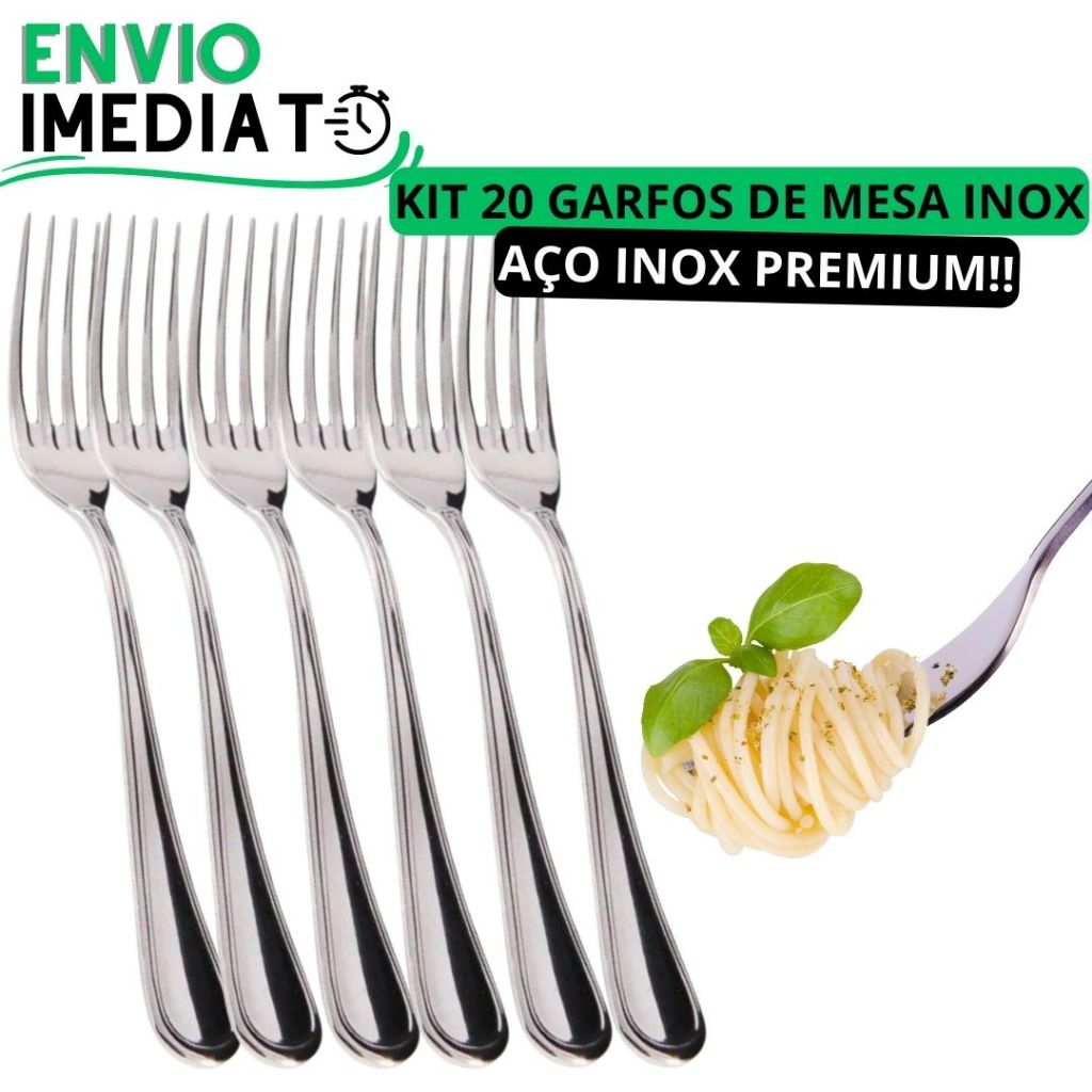 KIT 20 Garfo de Mesa GRANDE 100% Aço Inox PREMIUM Polido Super Resistente Para Casa Restaurante Bar Buffet Padaria
