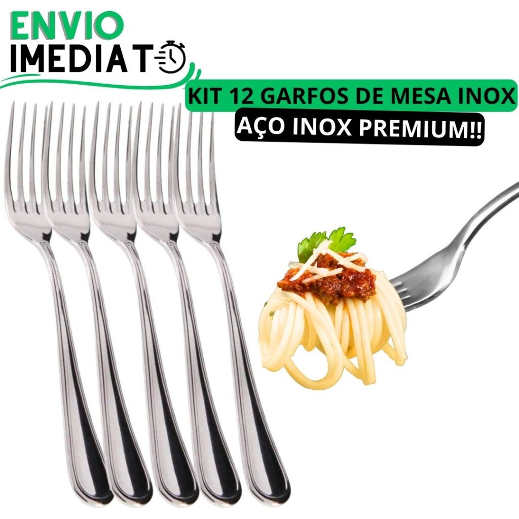 KIT 12 Garfo de Mesa GRANDE 100% Aço Inox PREMIUM Polido Super Resistente Para Casa Restaurante Bar Buffet Padaria