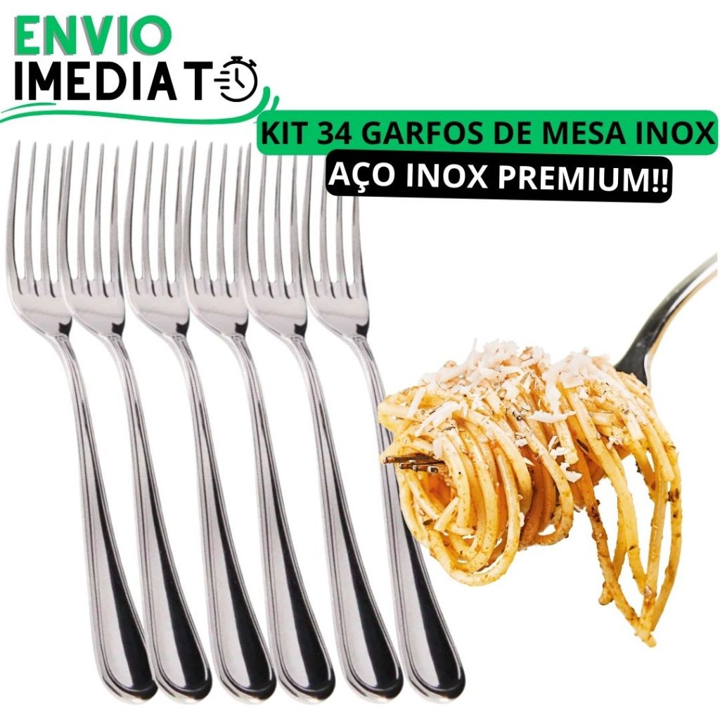 KIT 34 Garfo de Mesa GRANDE 100% Aço Inox PREMIUM Polido Super Resistente Para Casa Restaurante Bar Buffet Padaria