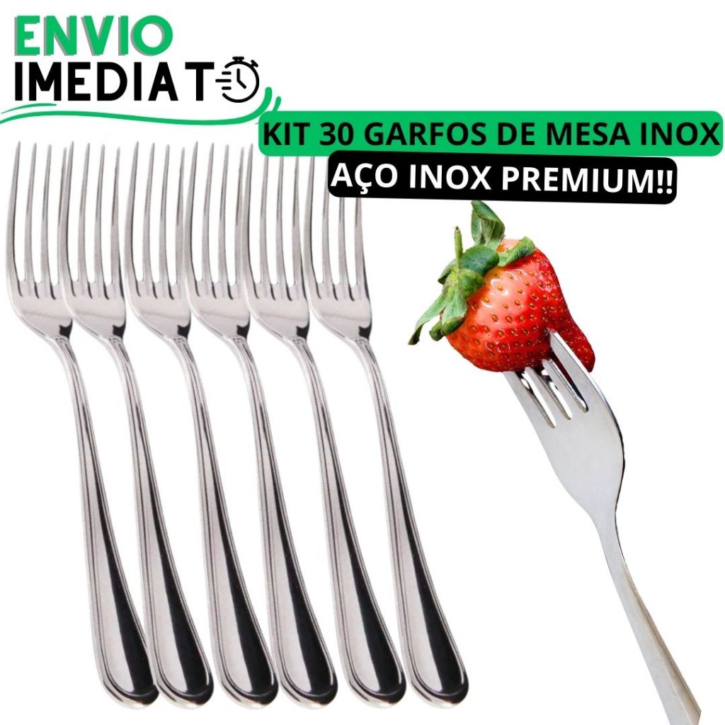 KIT 30 Garfo de Mesa GRANDE 100% Aço Inox PREMIUM Polido Super Resistente Para Casa Restaurante Bar Buffet Padaria