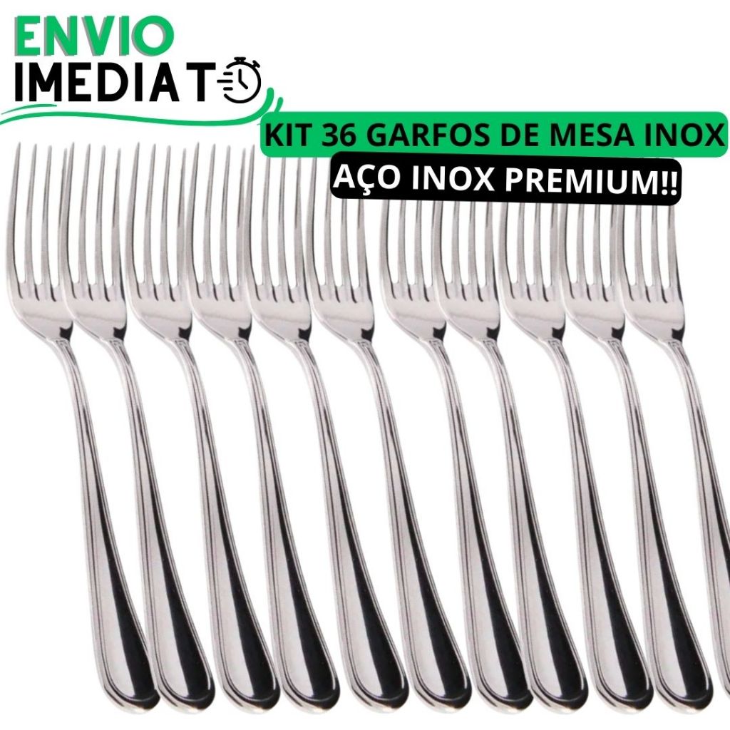 KIT 36 Garfo de Mesa GRANDE 100% Aço Inox PREMIUM Polido Super Resistente Para Casa Restaurante Bar Buffet Padaria