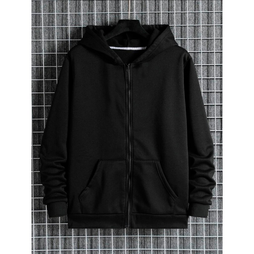 Blusa De Frio Moletom Masculino Flanelado com Zíper Capuz e Bolsos