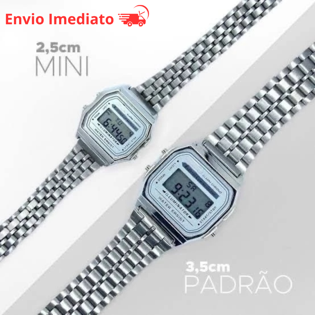 Relógio Retrô Visor Digital Led Unisex Vintage de Metal Masculino e feminino Prata mini Claro