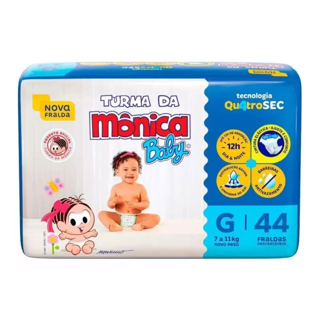 Fralda Infantil Turma Da Mônica Mega G Com 44 Unidades