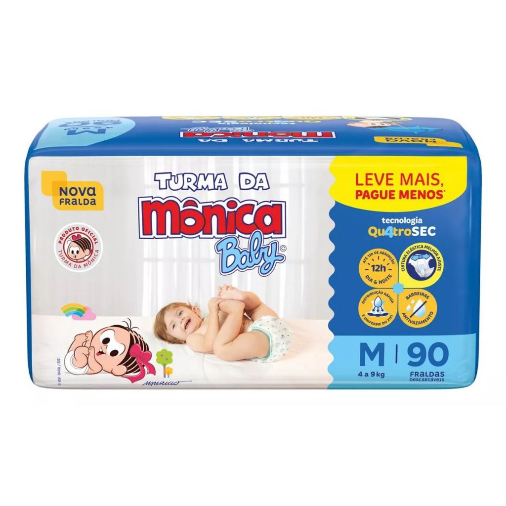 Fralda Infantil Turma Da Mônica Baby Giga M Com 90 Unidades em Oferta na Shopee