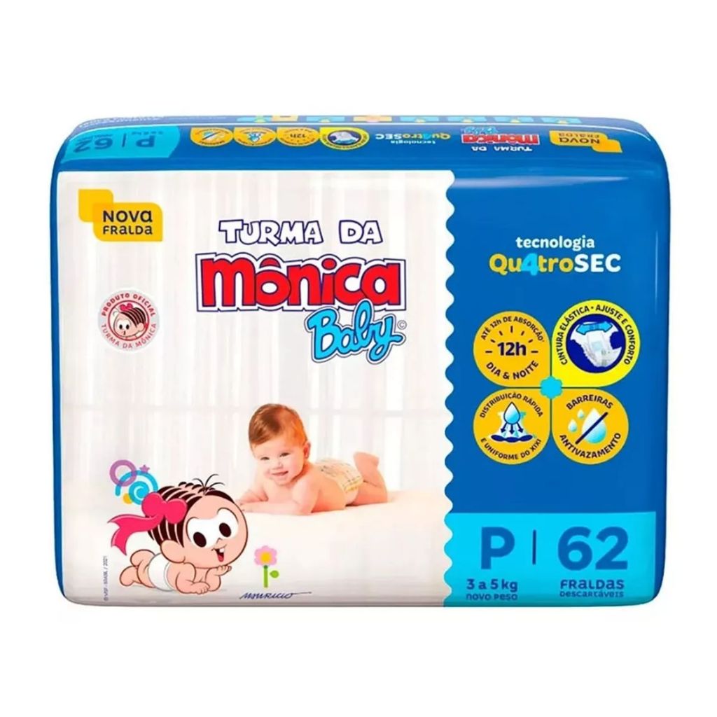 Fralda Infantil Turma Da Mônica Mega P Com 62 Unidades em Oferta na Shopee