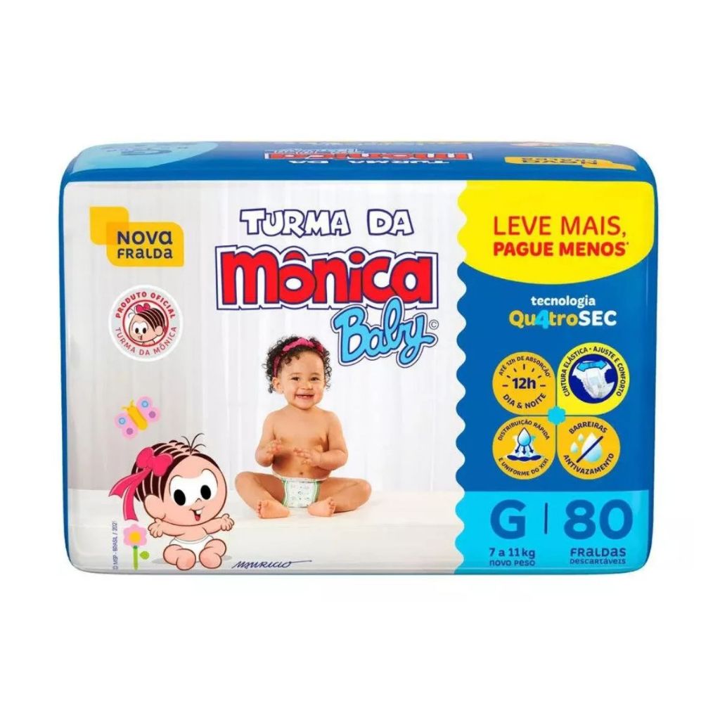 Fralda Infantil Turma Da Mônica GIGA G Com 80 Unidades em Oferta na Shopee