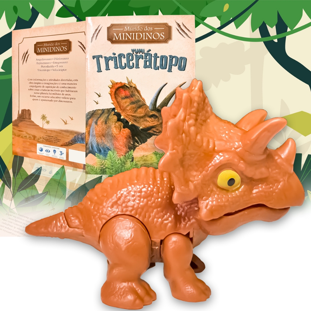 Livro Mundo Dos Mini Dinossauros : Tricerátopo | Livrinho De Atividades & Jogos Para Crianças Com Miniatura - Brinquedo
