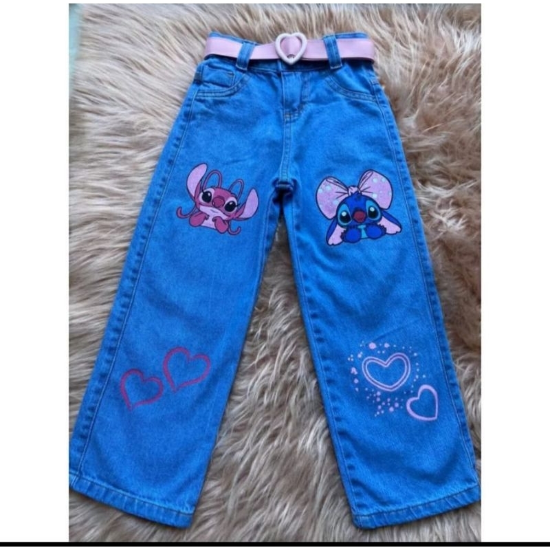 CALÇA JEANS LILO STITCH INFANTIL E JUVENIL/SEM CINTO. em Oferta na Shopee