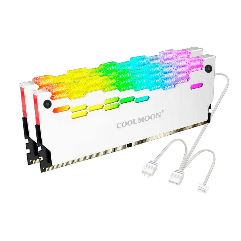 Kit 2 Dissipador De Calor Memoria Ram Coolmoon Ra-2 Led Argb 3 Pinos Branco Ddr3