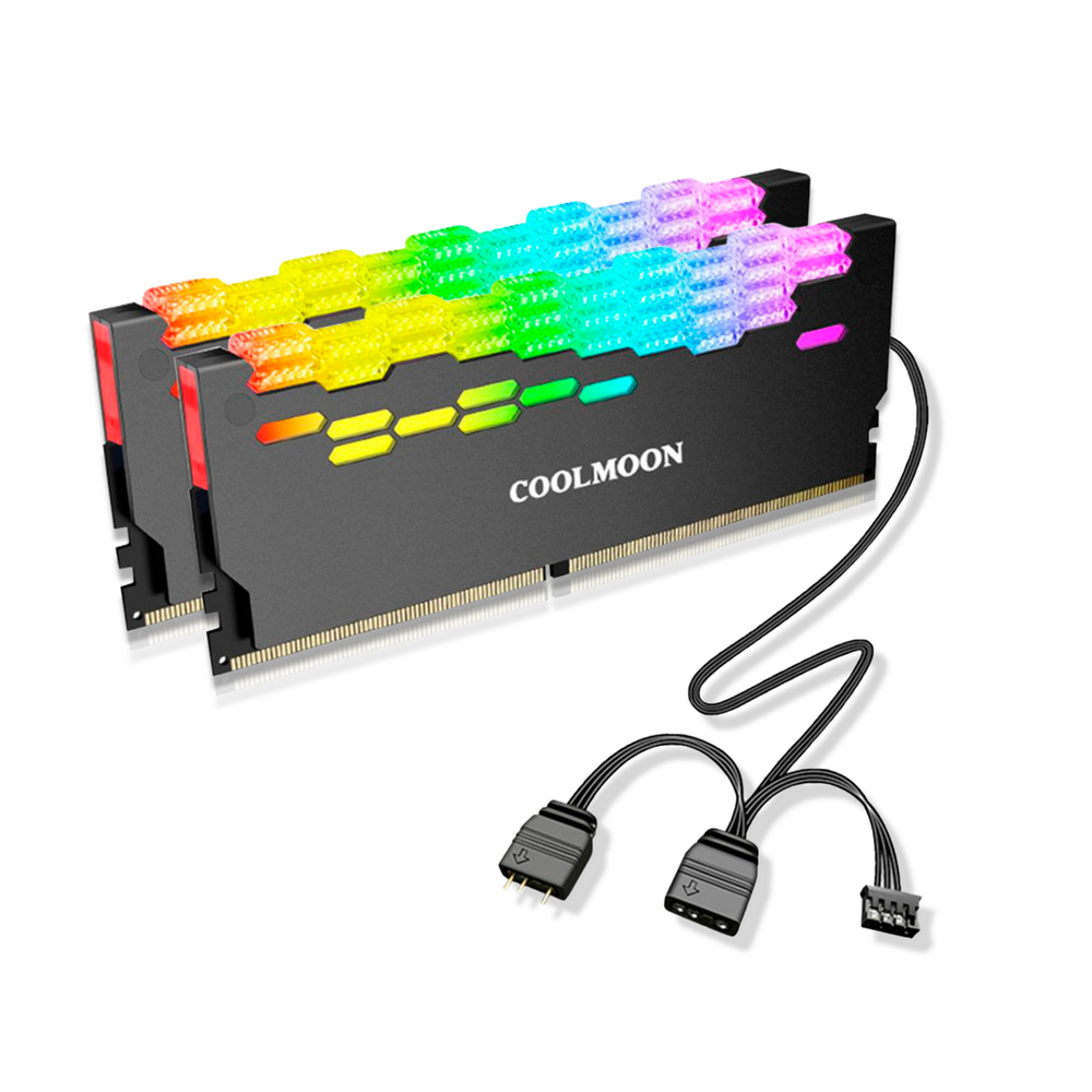 Kit 2 Dissipador De Calor Memoria Ram Coolmoon Ra-2 Led Argb 3 Pinos Cinza Escur