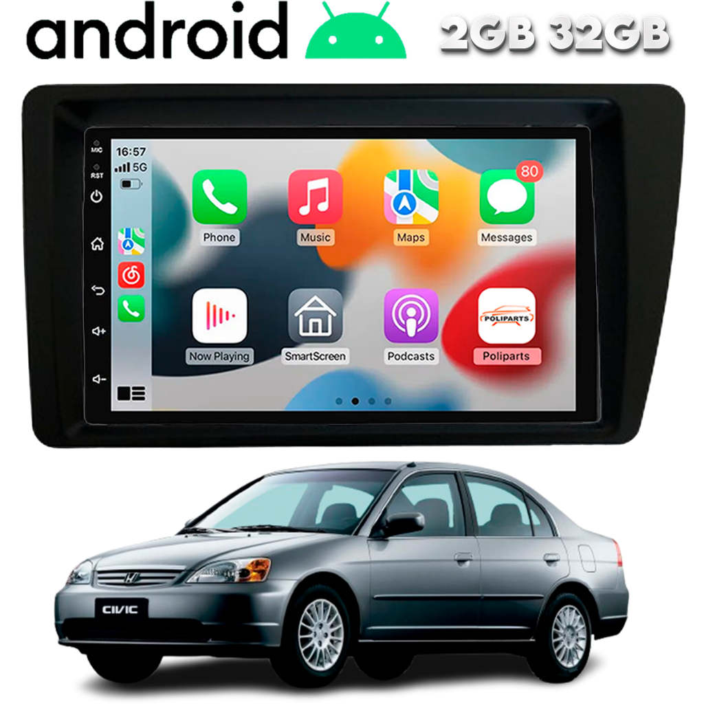Central Multimidia Android Honda Civic 2001 a 2006 Gps Wifi Bluetooth Espelhamento