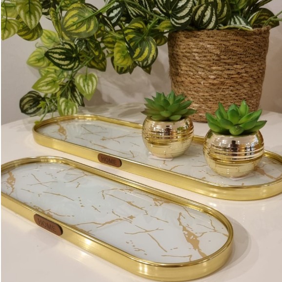 Bandeja Decorativa Espelhada Marmorizada Banheiro Lavabo Bandeja Decorativa Multiuso Casa Decoração