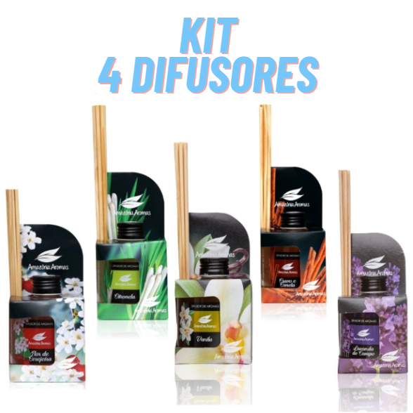 Kit 4 Difusores de Ambiente Amazônia Aromas 270ml c/ Bambu Natural