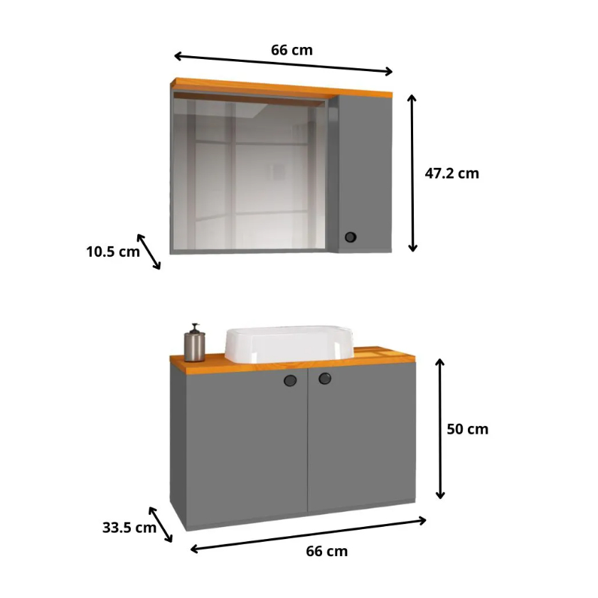 Detalhes do Conjunto Gabinete  de Banheiro Madri Com Cuba e espelheira