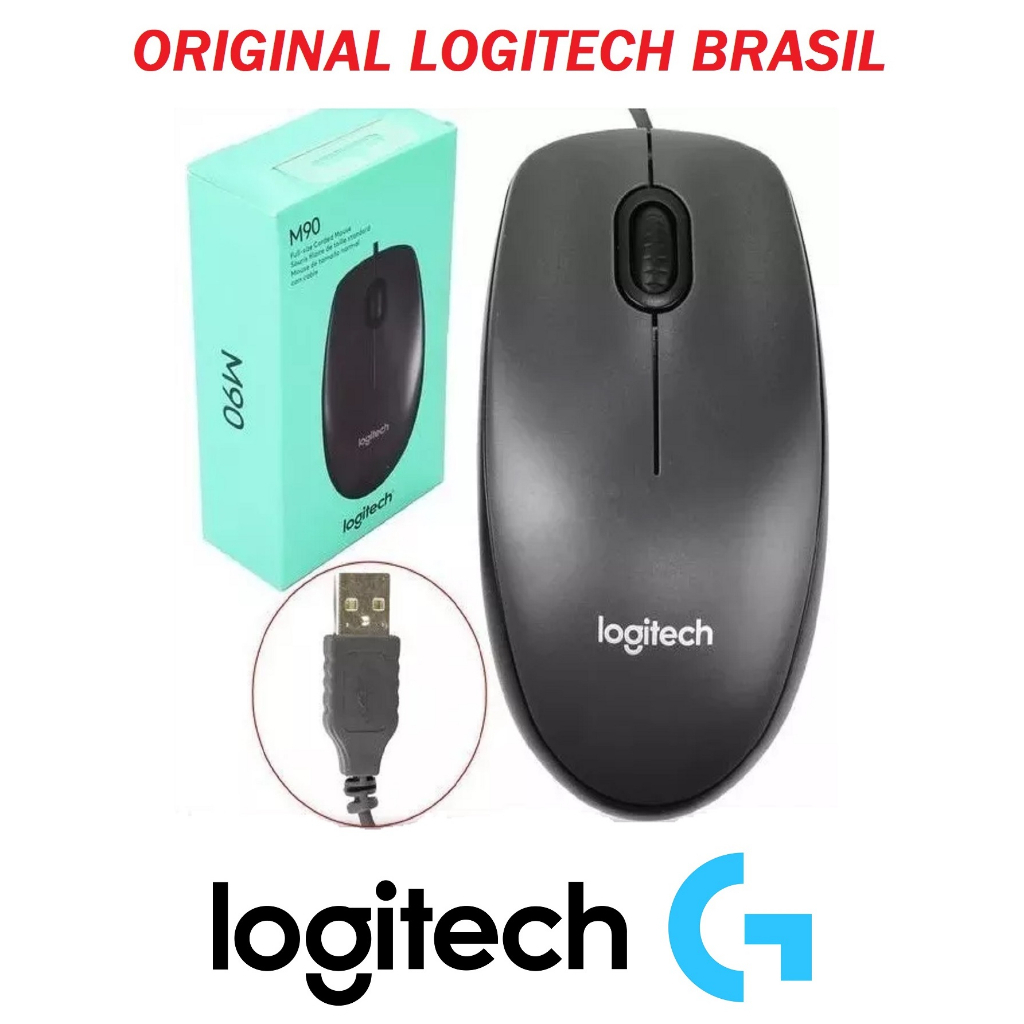 Mouse Óptico Logitech M90 Conexão USB com fio Grande Resistente Barato cor Cinza Windows Mac