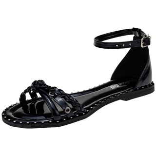 Sandália Rasteirinha Feminina Rasteira Shekinah Sola Com Tachas Cravejada Tiras Trançada em Oferta na Shopee