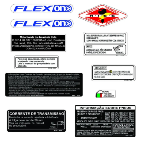 Kit de adesivos de advertencia Compativel com Honda CB 300 Flexone