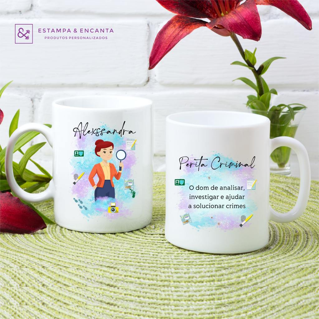 Caneca de Cerâmica Personalizada Profissão Perita Criminal