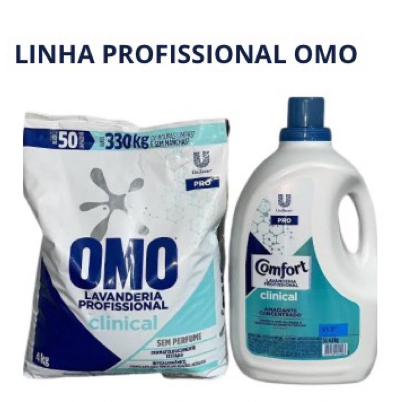 Amaciante  de Roupas Concentrado Comfort Clinical com 5L + Detergente em Pó  Profissional Omo Clinical Pacote com 4kg
