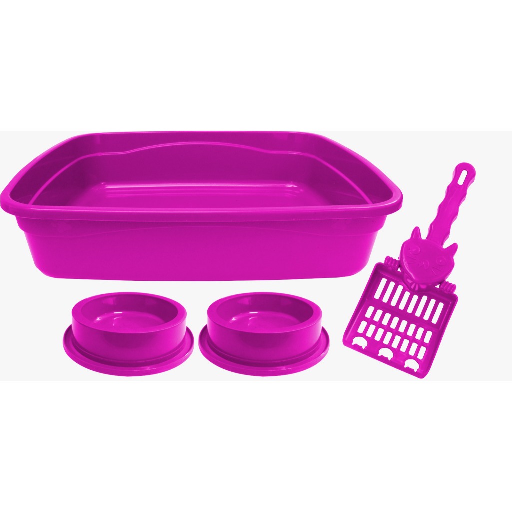 Kit Caixa de Areia para Gatos Higiênico com Pá Comedouro Bebedouro Banheira Sanitário Grande — imagem 2 de 2