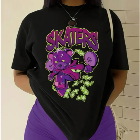 Camiseta Feminina Oversized Estampada Urso Skate Skatista Patinador Estampa Dtf Confortavel
