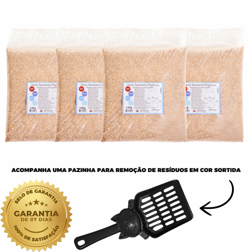 Areia Higienica Sanitaria 10,8 KG Com Pazinha Biodegradavel de Mandioca Para Gatos