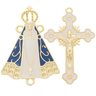 Kit 10 Pingente Cruz Jesus + 10 Entremeio Para Terço Nossa Senhora Resinada Dourado Cataforético em Oferta na Shopee