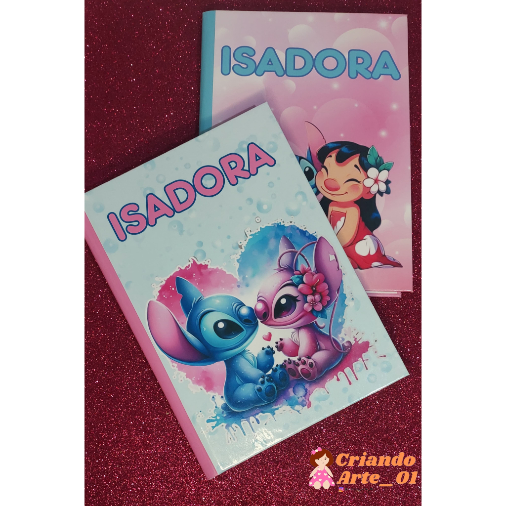 Caderno brochura Stitch com nome em Oferta na Shopee