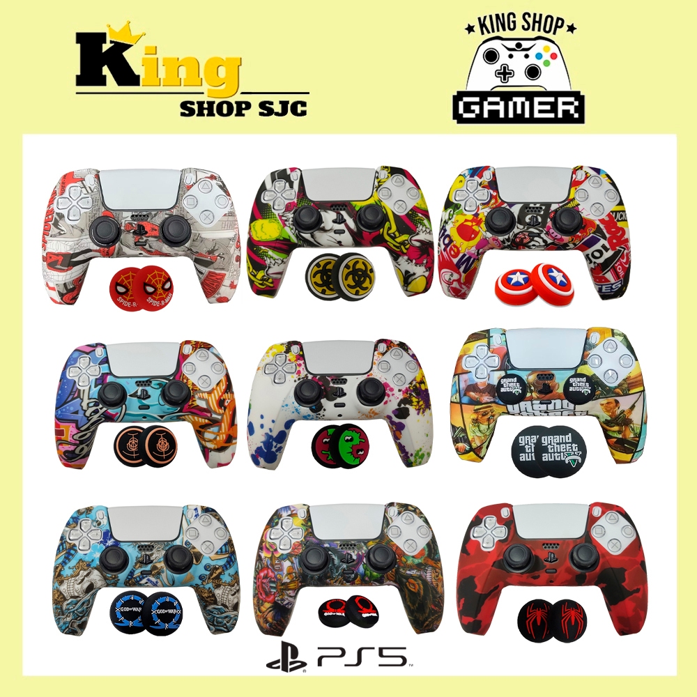 Capa Case Ps5 de Silicone Personalizada COM PAR DE GRIP Controle Proteção Dualsense Ps5