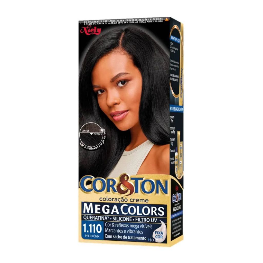 Tinta De Cabelo Cor&Ton Niely Mini Kit 1.110 Preto Onix em Oferta na Shopee