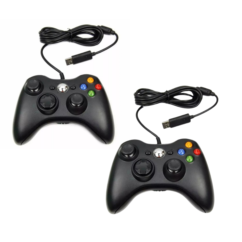 KIT com 2 Controles ou 1 controle para Xbox 360 Com Fio Para Video Game e PC Fat E Pc Joystick Jogo Console