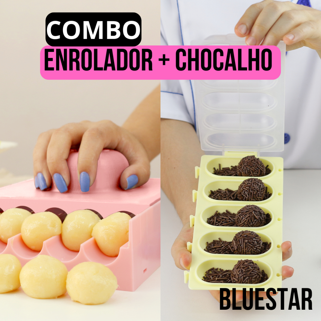 Kit 1 Enrolador de Doces Brigadeiro Beijinho 12/16/20 g + 1 Chocalho boleador Bluestar OFF...