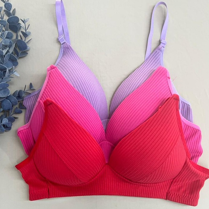 Kit 3 Sutiã de Suede Canelado Sem Aro Sutia Bojo Soft Molinho Macio Sustentação Soutien Feminino Não Amassa St024 em Oferta na Shopee