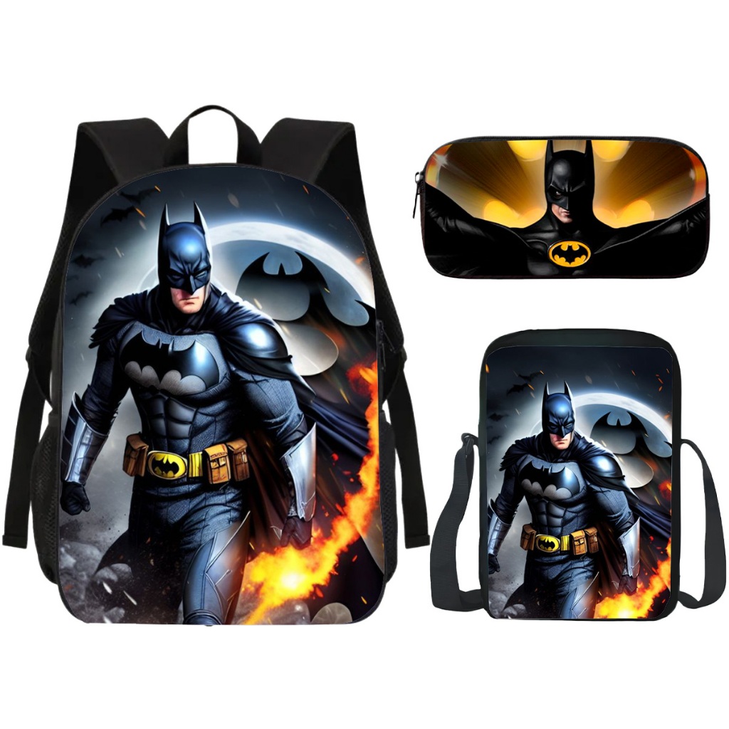 Kit Mochila Escolar Com Estojo E Lancheira Volta as Aulas Infantil Morcego Herói Bat