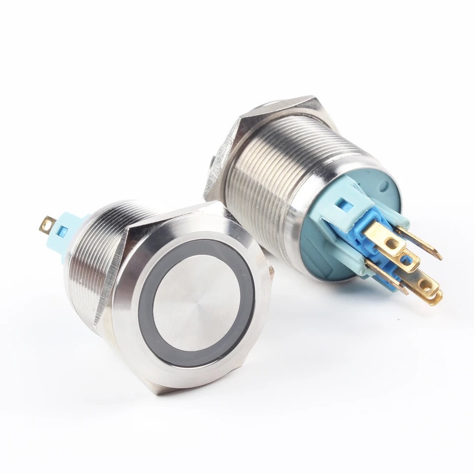 Botão Momentâneo 22mm Start Reset Tipo Buzina LED Azul 12/24v Universal Sem Trava