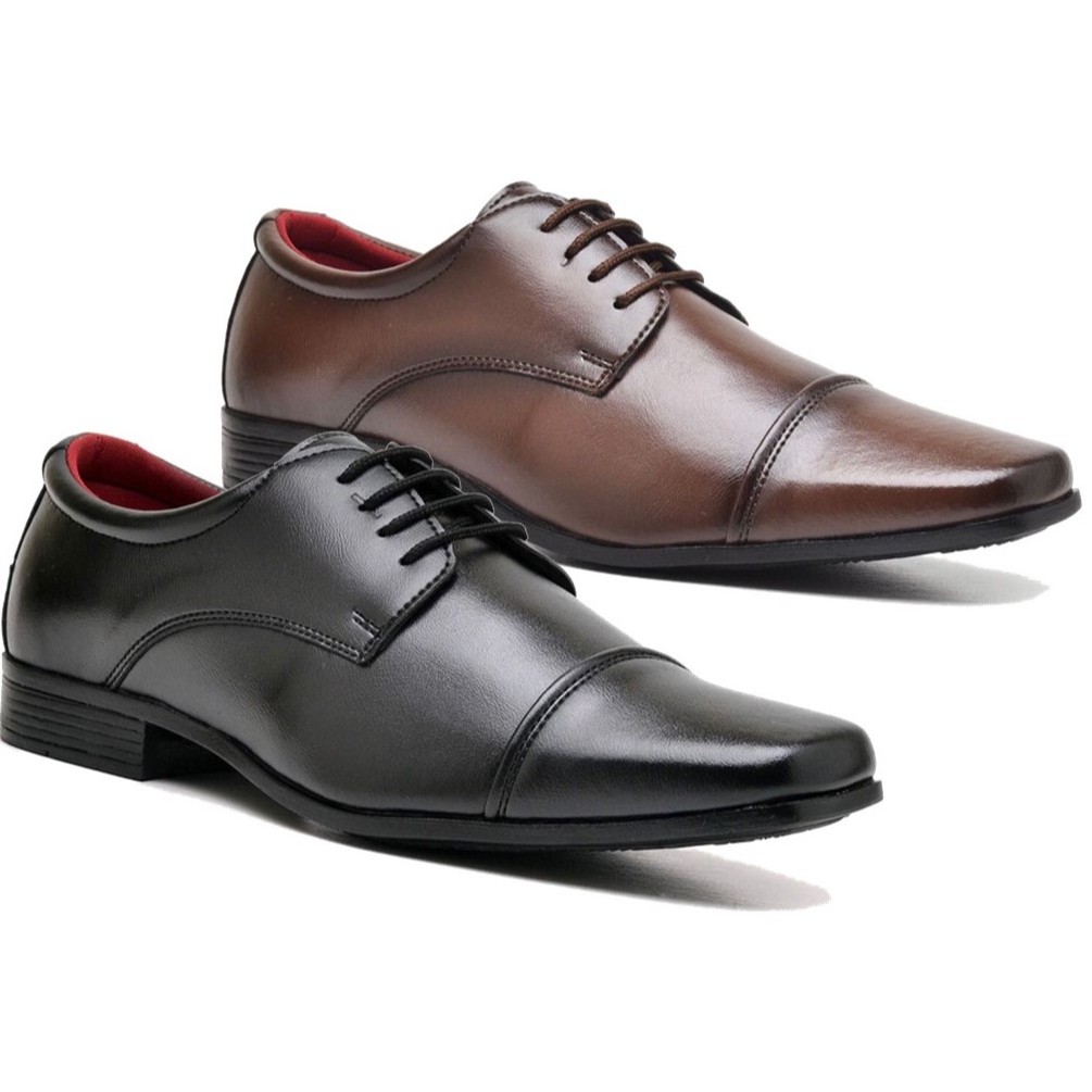 Kit 2 Pares de Sapato Social Masculino de Cadarço Amarrar Preto e Marrom Bico Fino