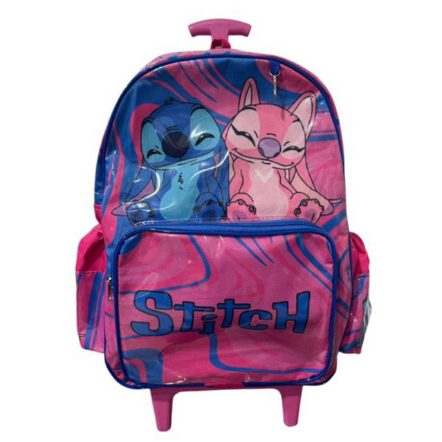 Mochila Lilo Stitch Escolar Rodinhas Semi impermeável cristal Tamnho Grande Roxa e azul marinho