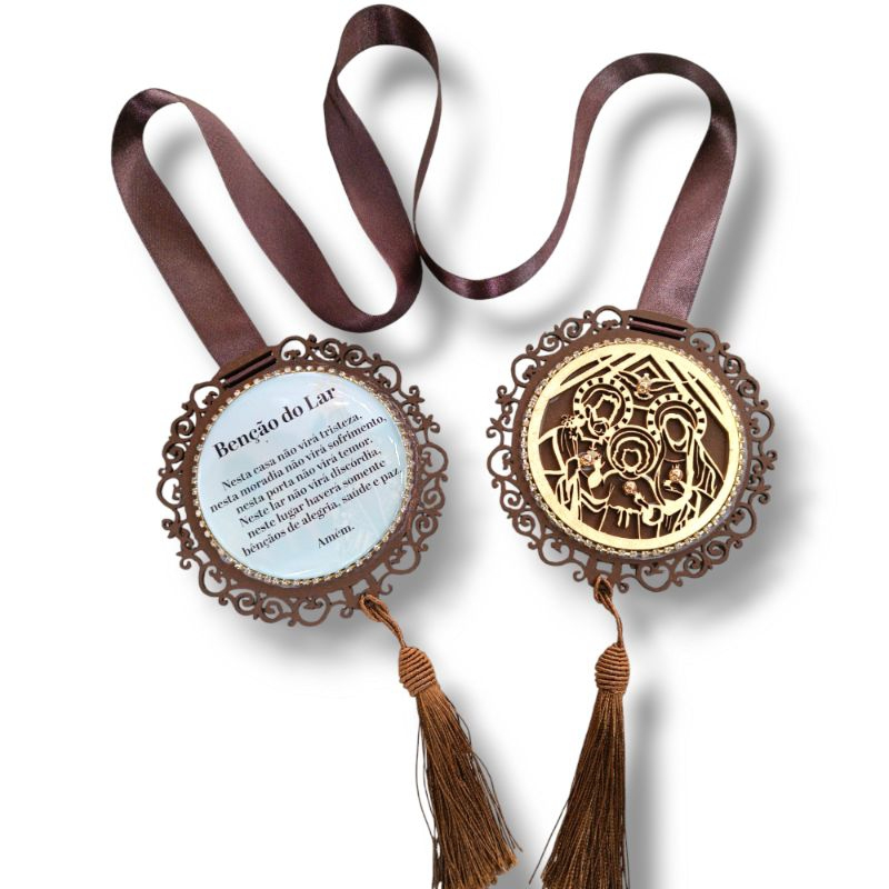 Escapulário de Porta Sagrada Família Com Oração da Benção do Lar em Oferta na Shopee