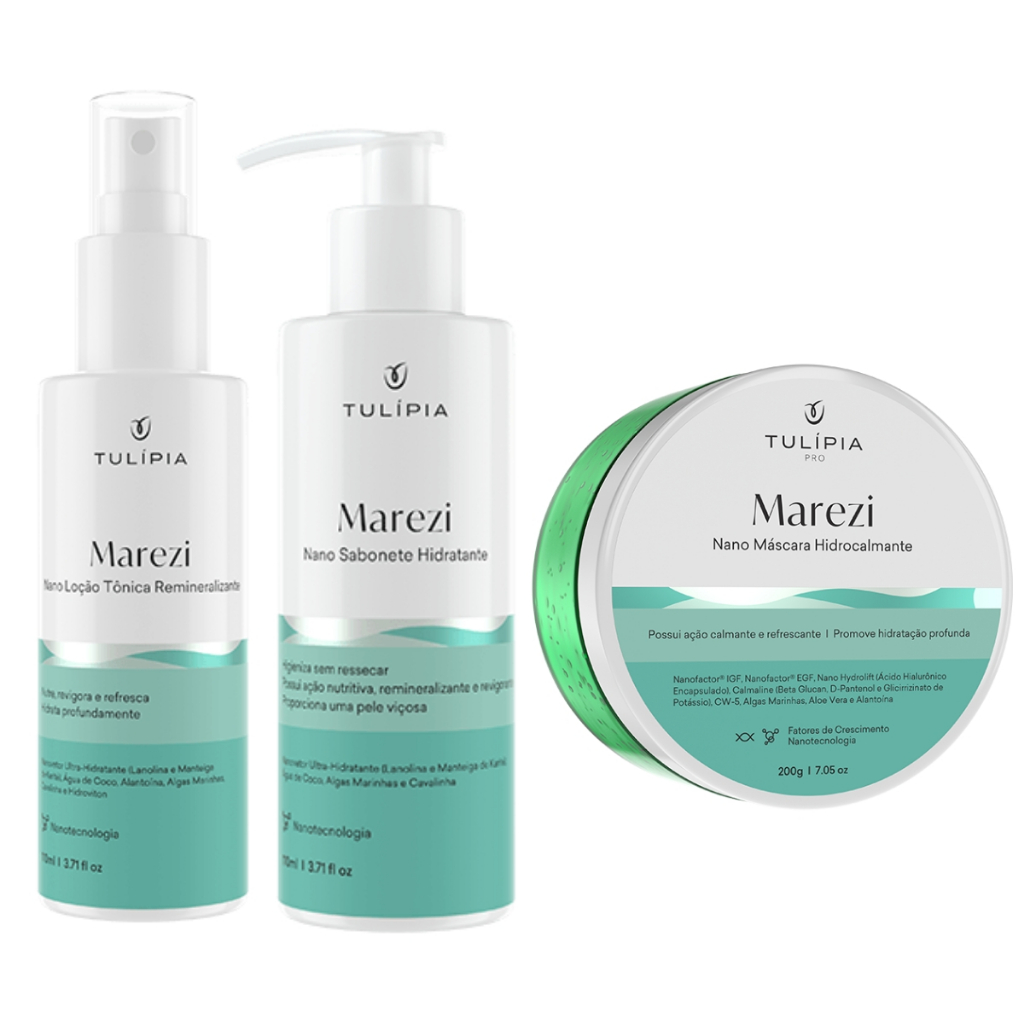 Kit Facial Marezi Sabonete Loção Tônica e Mascara Calmante e Hidratante Tulipia