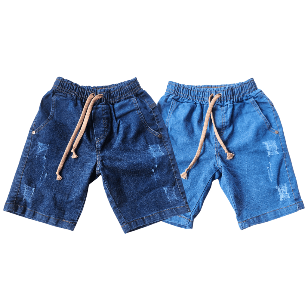 Kit 2 Bermudas Jeans Infantil Menino Elástico Clara e Escura Masculina em Oferta na Shopee