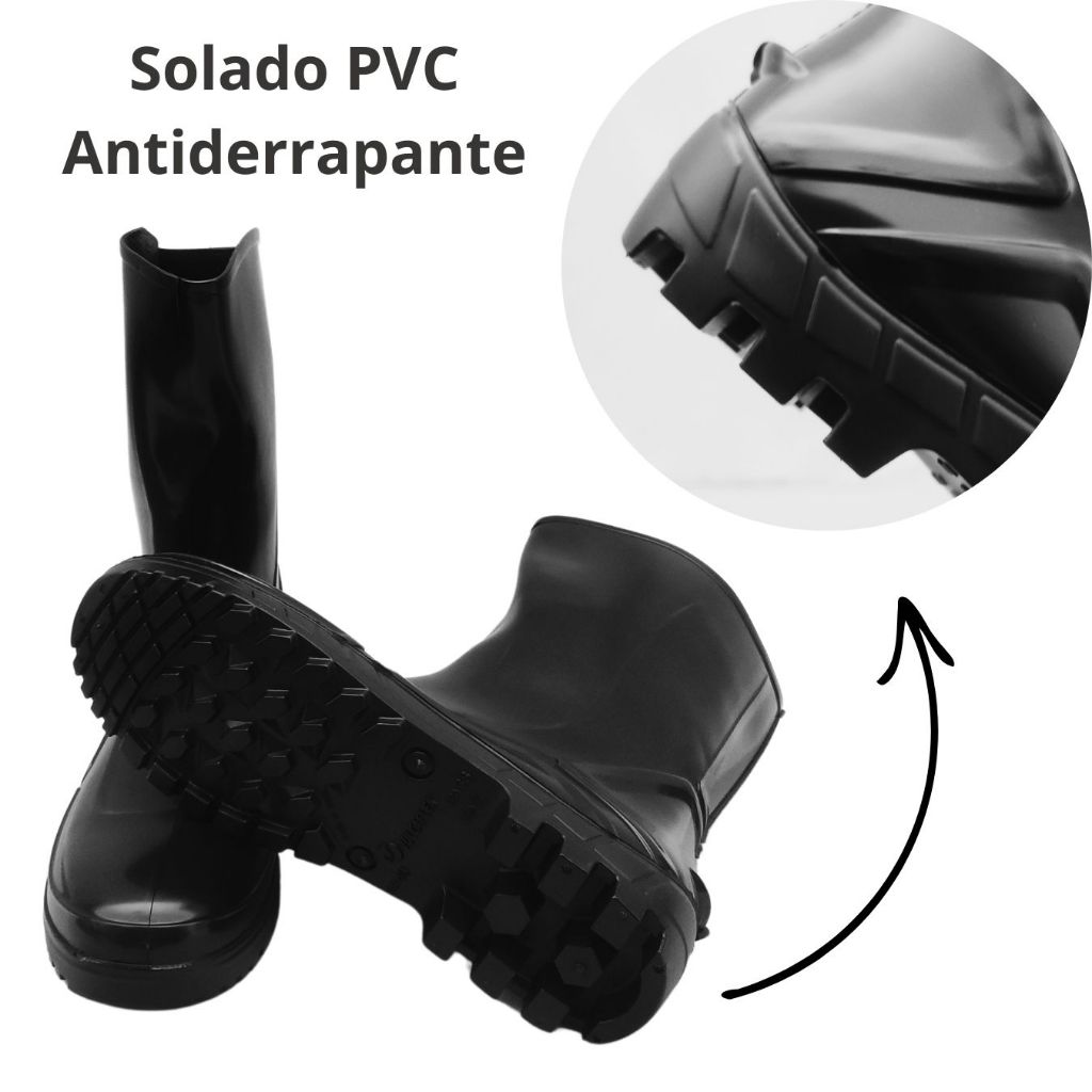 Bota De Pvc Galocha Borracha Ca Preta Antiderrapante Faxina Trabalho