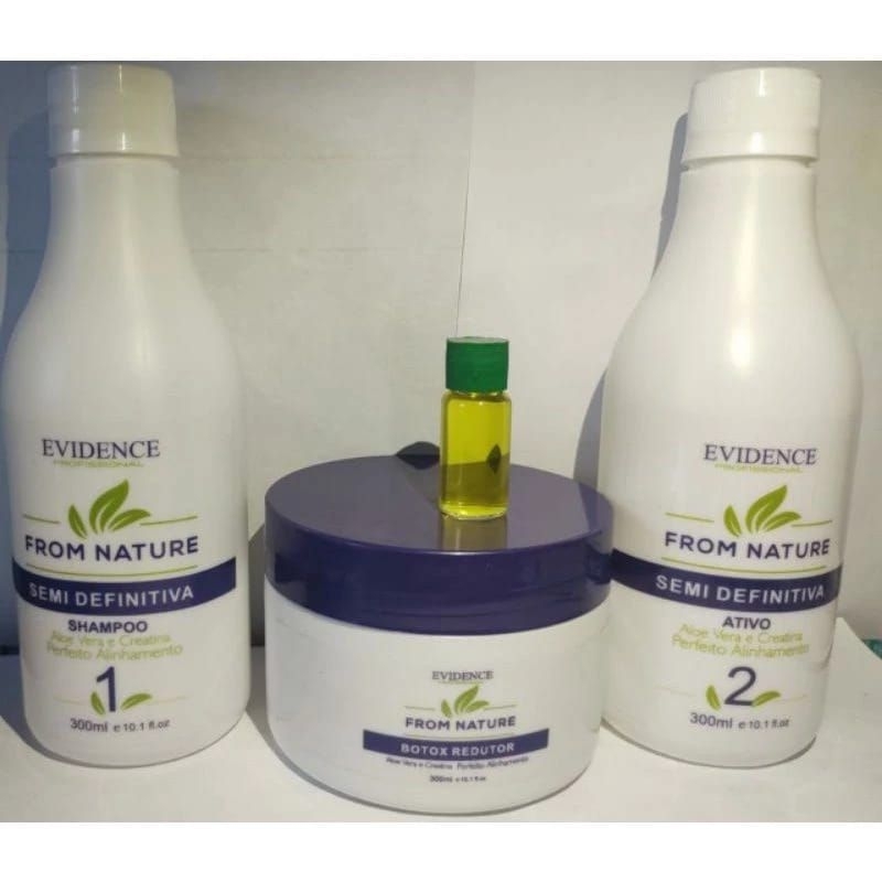 progressiva evidence + botox sem formol 3x300 ml + óleo de argan 5 ml.