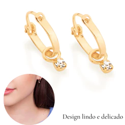 Argola Infantil Rommanel Banhada Ouro 18k Não Causa Alergia Dourada Com Cristal 522959
