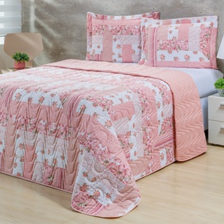 Kit Cobre Leito Queen Percal Colcha 200 Fios Colori Cores e estampas Dupla Face em Oferta na Shopee