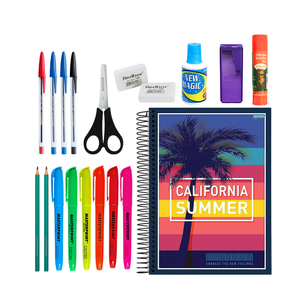 kit 19 Itens Material Escolar comp caderno 10 materias Volta as aulas ensino fundamental médio caneta lápis marca texto em Oferta na Shopee