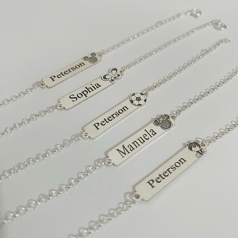 Pulseira Infantil Chapa Personalizada com Nome em Prata 925 Legítima em Oferta na Shopee