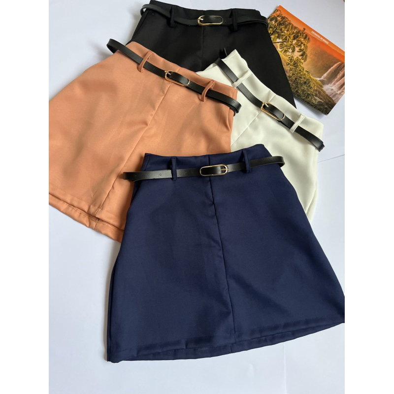 SAIA CURTO COM BOLSO ZIPER NAS COSTAS TECIDO ALFAIATERIA em Oferta na Shopee